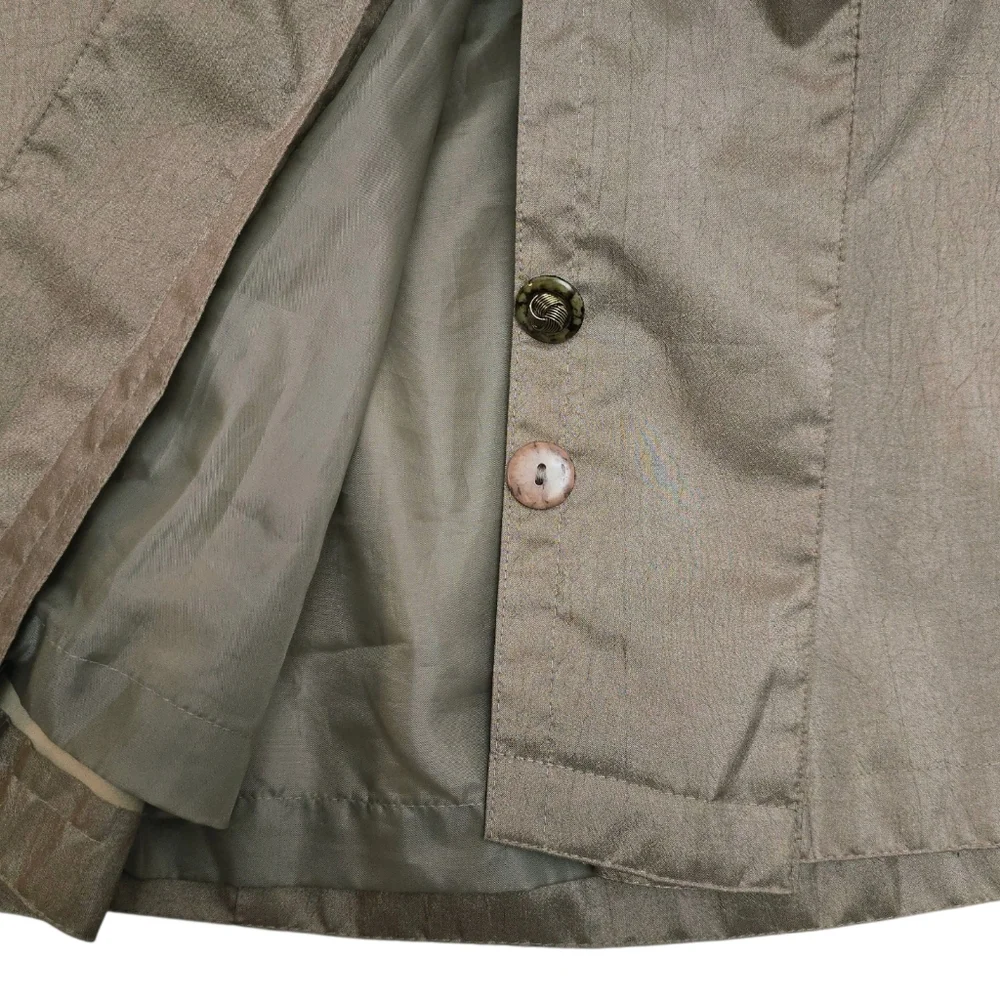 Vintage Taupe Beige Trench Coat 14 Tan Khaki Crinkle Full Length Raincoat Jacket - Picture 10 of 16